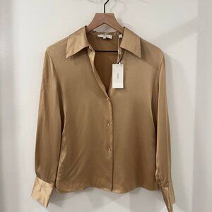 NWT VINCE  Women's Fitted Shaped Collar Blouse Golden Tan Size XS